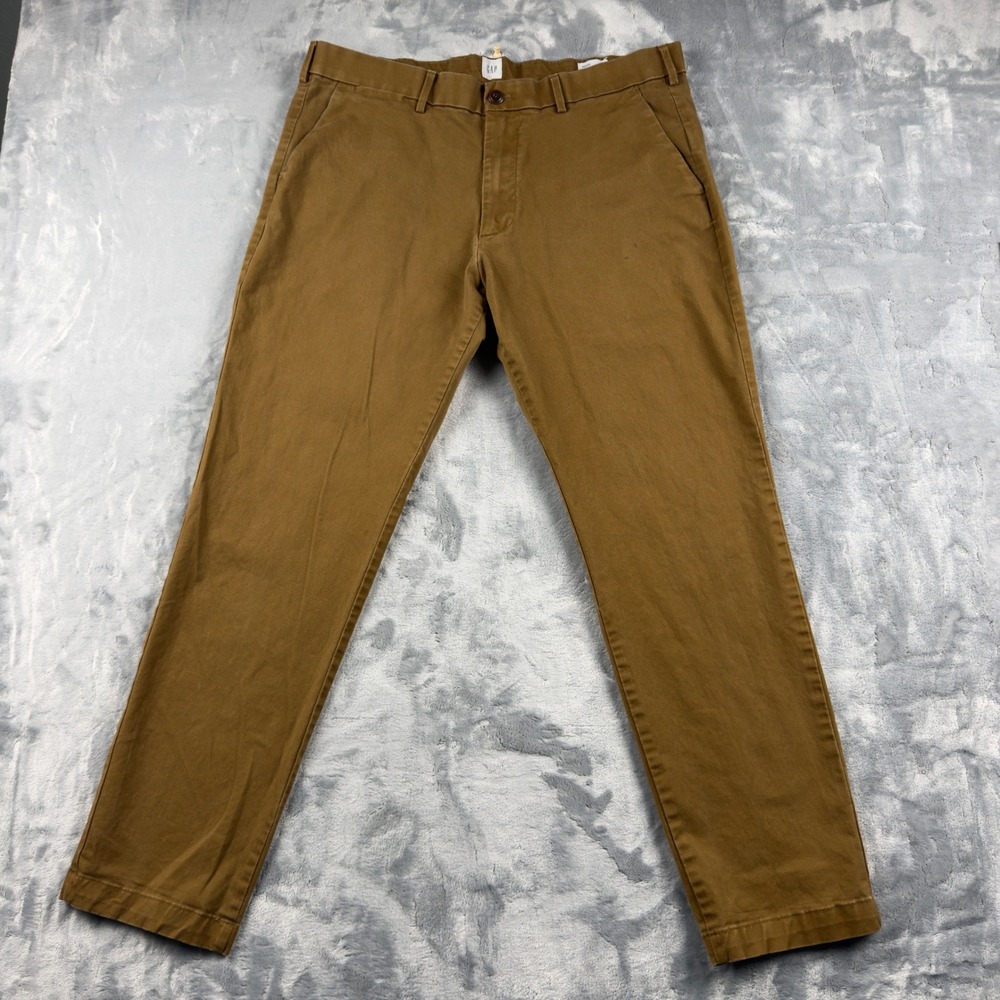 Gap Mens Slim Fit Chino Pants 36x32 Tobacco Brown Flat Front Twill Trousers